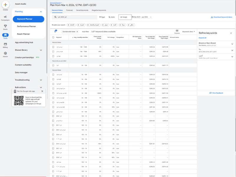 أداة Keyword Planner